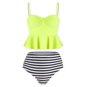 

High Waisted Striped Flounce Peplum Tankini, Yellow