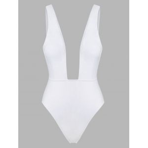 

Plunging Neck High Leg One-piece Swimwear, White