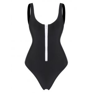 

Zippered High Cut One Piece Swimsuit, Black