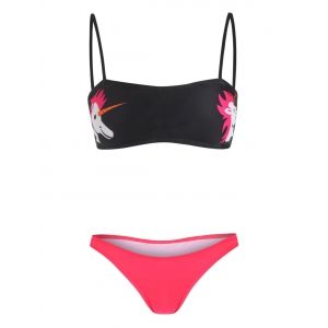 

Cute Unicorn Bandeau Thong Bikini, Black/rose red