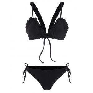 

Flounce Racerback Bikini Set, Black