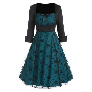 

Snowflake Mesh Panel Vintage Dress, Blue