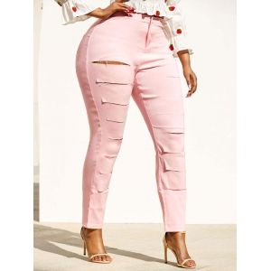 

Colored Ladder Distressed Plus Size Skinny Pants, Light pink