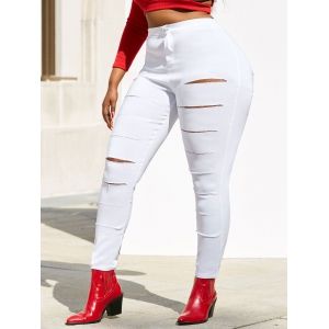 

Colored Ladder Distressed Plus Size Skinny Pants, White