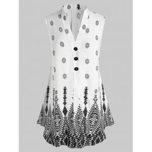 

Plus Size Geo Print Buttons Sleeveless Blouse, White