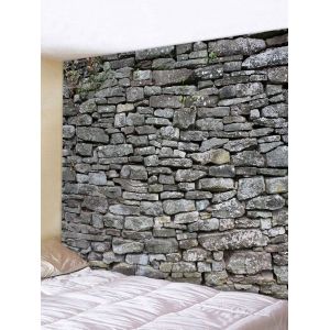 

3D Gray Stone Wall Print Tapestry, Jet gray