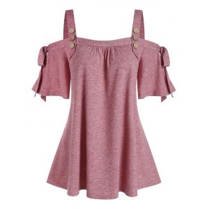 

Cold Shoulder Tie Sleeve Tee, Light pink
