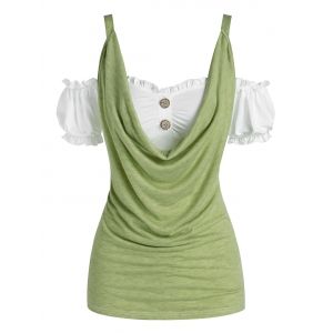 

Cold Shoulder Puff Sleeve Cowl Front Tee, Light green