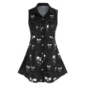 

Plus Size Skulls Print Sleeveless Tent Blouse, Black