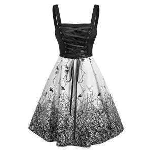

Gothic Lace Up Printed Dress, Black