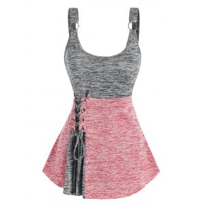 

Lace Up Two Tone Space Dye Tank Top, Multi