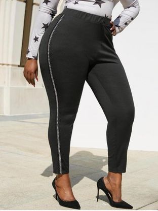 Plus Size Chains Embellished High Waisted Pants