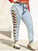 Shredded Destroyed Cutout Side Drawstring Plus Size Jeans -  