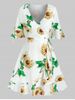 Low Cut Bell Sleeve Floral Print Dress -  