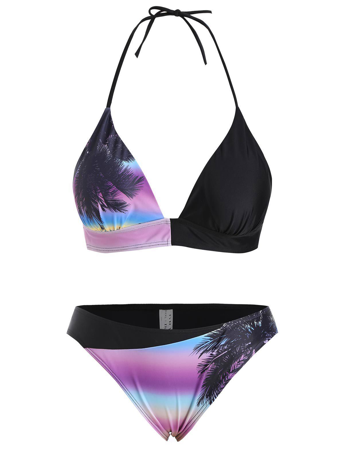 

Palm Tree Print Gradient Halter Bikini Swimsuit, Multi-a