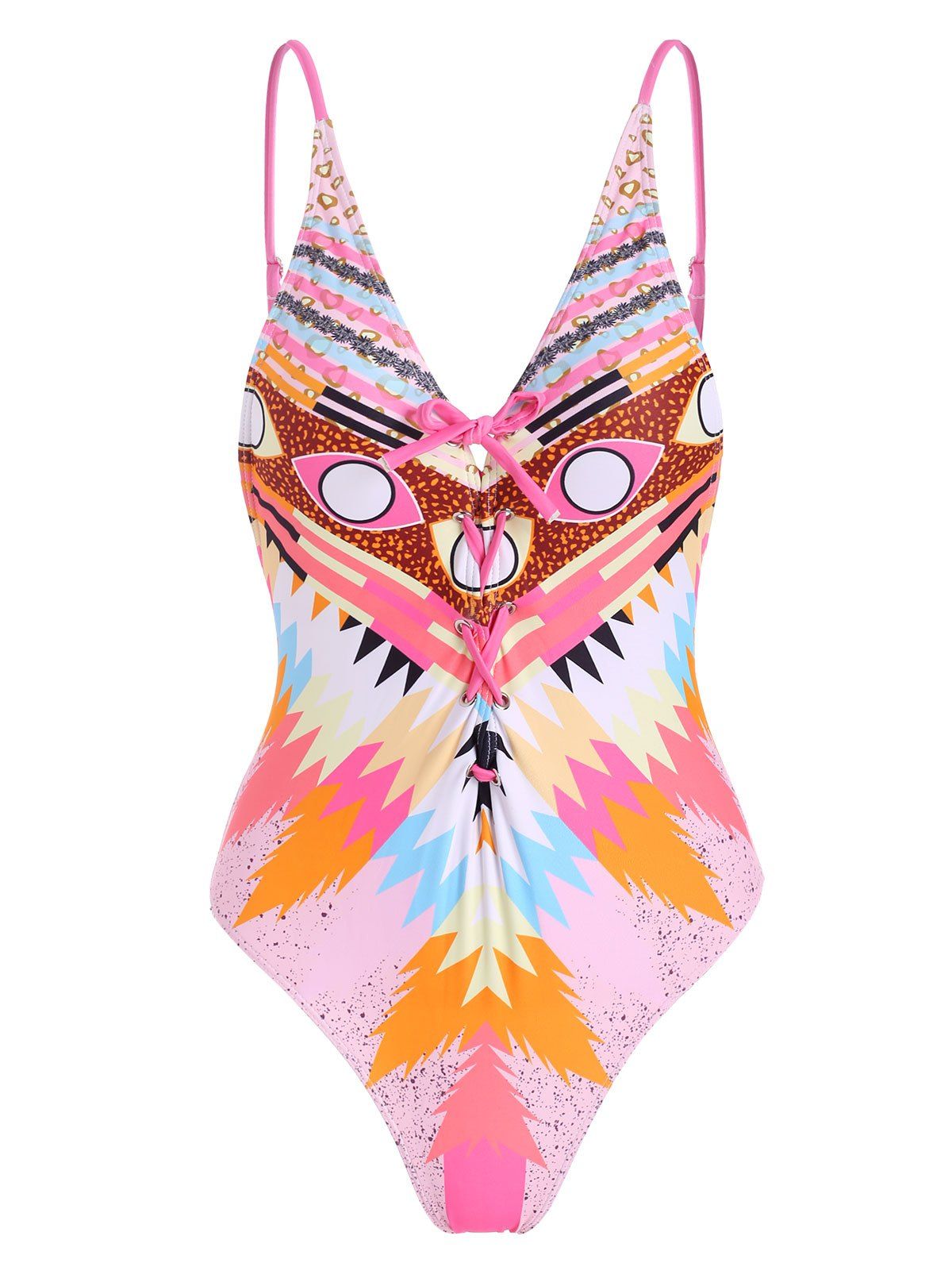 

High Leg Lace-up Printed Swimsuit, Colormix