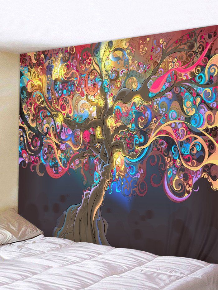 

Colored Artistic Tree Print Wall Tapestry, Multi-a