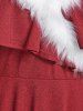 Plus Size Flounce Faux Fur Cold Shoulder A Line Knit Dress -  