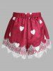Plus Size Lace Insert Heart Print Pajamas Shorts Set -  