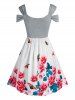 Cold Shoulder Ruched Floral Print Dress -  