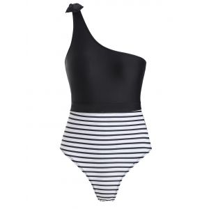 

Bowknot Lace Panel Swimsuit, Black