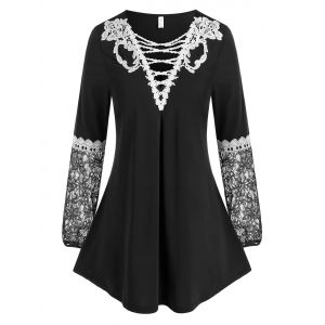 

Plus Size Lace Panel Tunic Top, Black