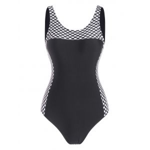 

Open Back Checkered One-piece Swimsuit, Black