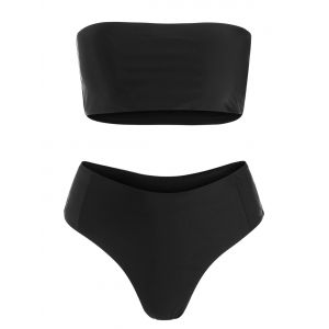 

Bandeau Collar High Cut Bikini Set, Black