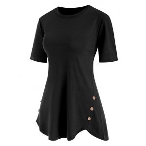 

Buttoned Hem Longline Tee, Black