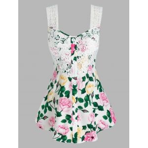 

Plus Size Lace Insert Floral Print Tank Top, White