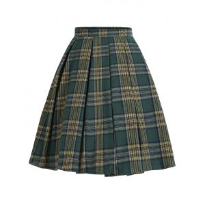 

Plaid A Line Knee Length Skirt, Deep green