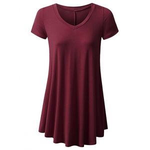 

Plus Size Plain Short Sleeve Long Tunic Tee, Deep red