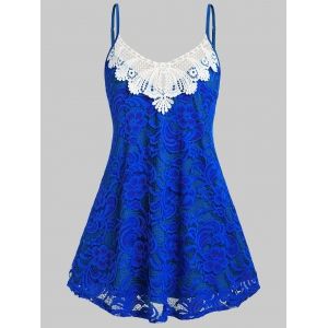 

Plus Size Lace Applique Panel Adjusted Strap Cami Top, Blue