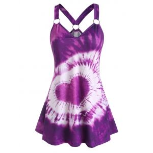 

Plus Size Heart Tie Dye O Ring Longline Tank Top, Purple