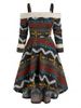 Cold Shoulder Tribal Print High Low Dress -  
