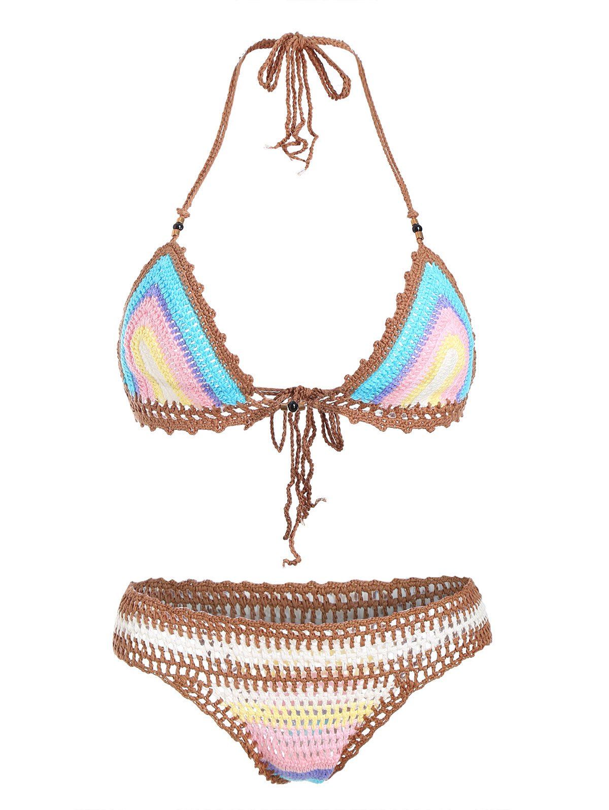 New Trendy Halter  Knitted Colored Women's Bikini Set  