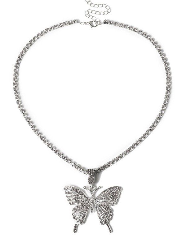 

Big Butterfly Pattern Rhinestone Necklace, Silver