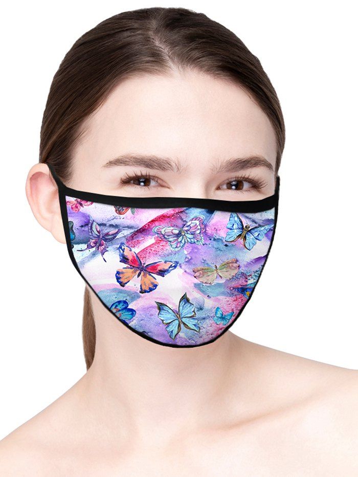 

Colored Butterfly Printed Air Layer Fabric Face Mask, Pastel blue