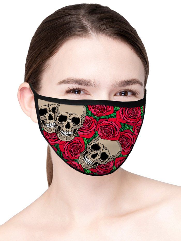 

Skull Rose Floral Print Air Layer Fabric Face Mask, Cherry red