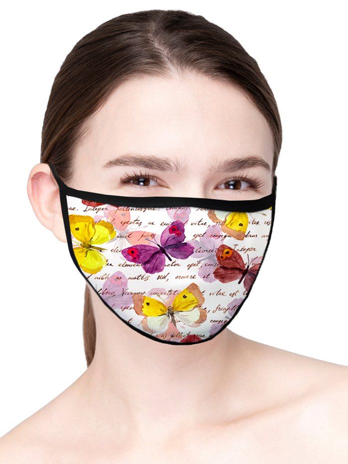 

Watercolor Butterfly Letters Print Air Layer Fabric Mask, Warm white