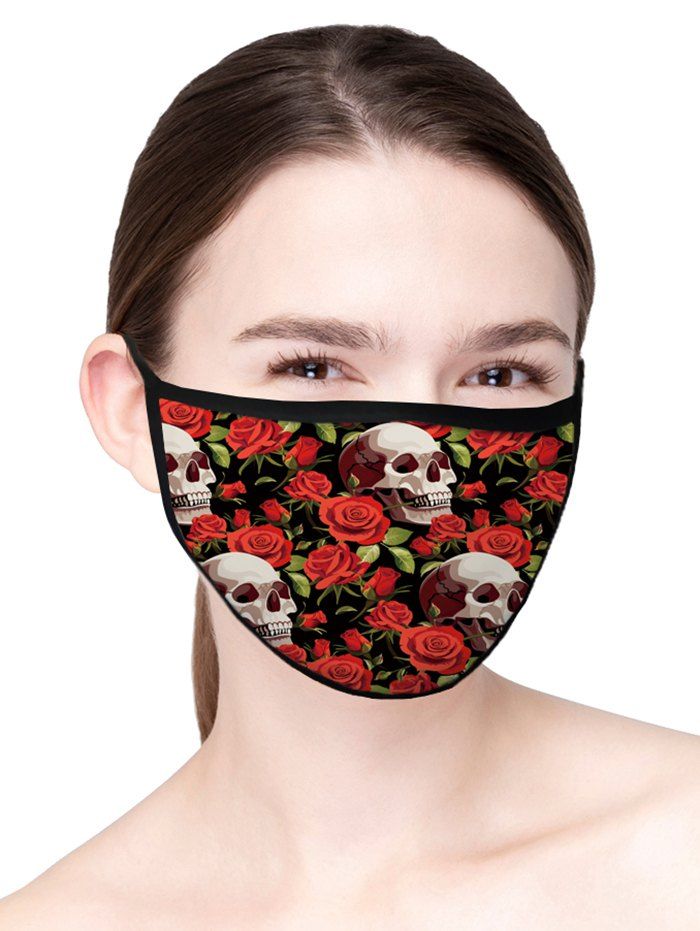 

Rose Skull Printed Air Layer Fabric Face Mask, Cherry red