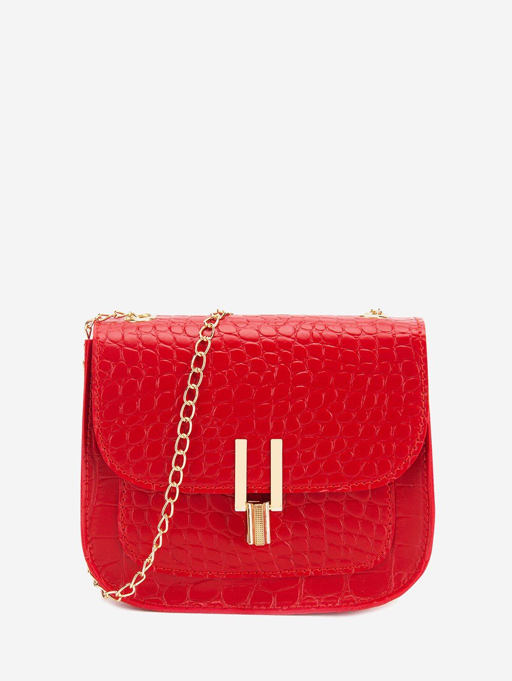 

Textured Flap Chain Crossbody Bag, Lava red