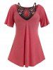 Plus Size Knotted Tunic T-shirt with Lace Cutout Cami Top Set -  