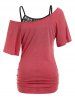 Plus Size Knotted Tunic T-shirt with Lace Cutout Cami Top Set -  