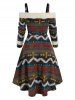 Cold Shoulder Tribal Print High Low Dress -  