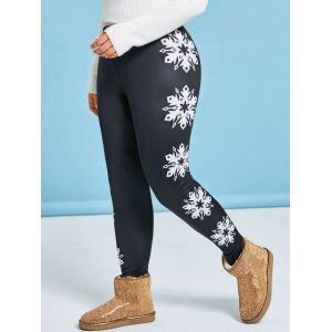 

Plus Size Snowflake Print Christmas Leggings, Black