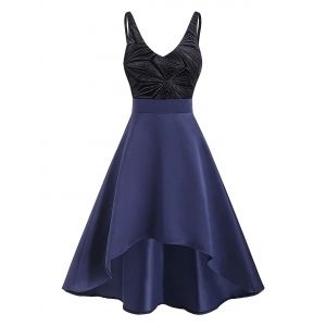 

Sequined Velvet Panel High Low Cami Dress, Deep blue