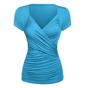 

Plus Size Ruched Surplice Short Sleeve Tunic Tee, Light blue