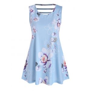 

Plus Size Flower Print Racerback Ladder Cutout Tank Top, Light blue