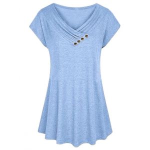 

Plus Size Surplice Ruched Raglan Sleeve Tunic T-shirt, Light blue